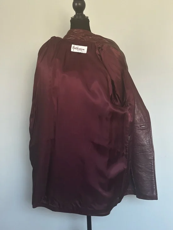 Vintage 1980s Buttery Soft Leather Coat | Funnel Neck | Burgundy - Picture 9 of 12